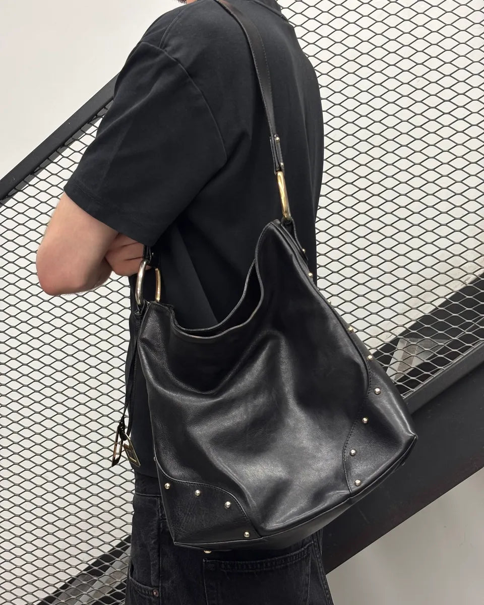 2000s Dolce & Gabbana Black Leather Logo Charms Shoulder Bag QYJVZCg 2