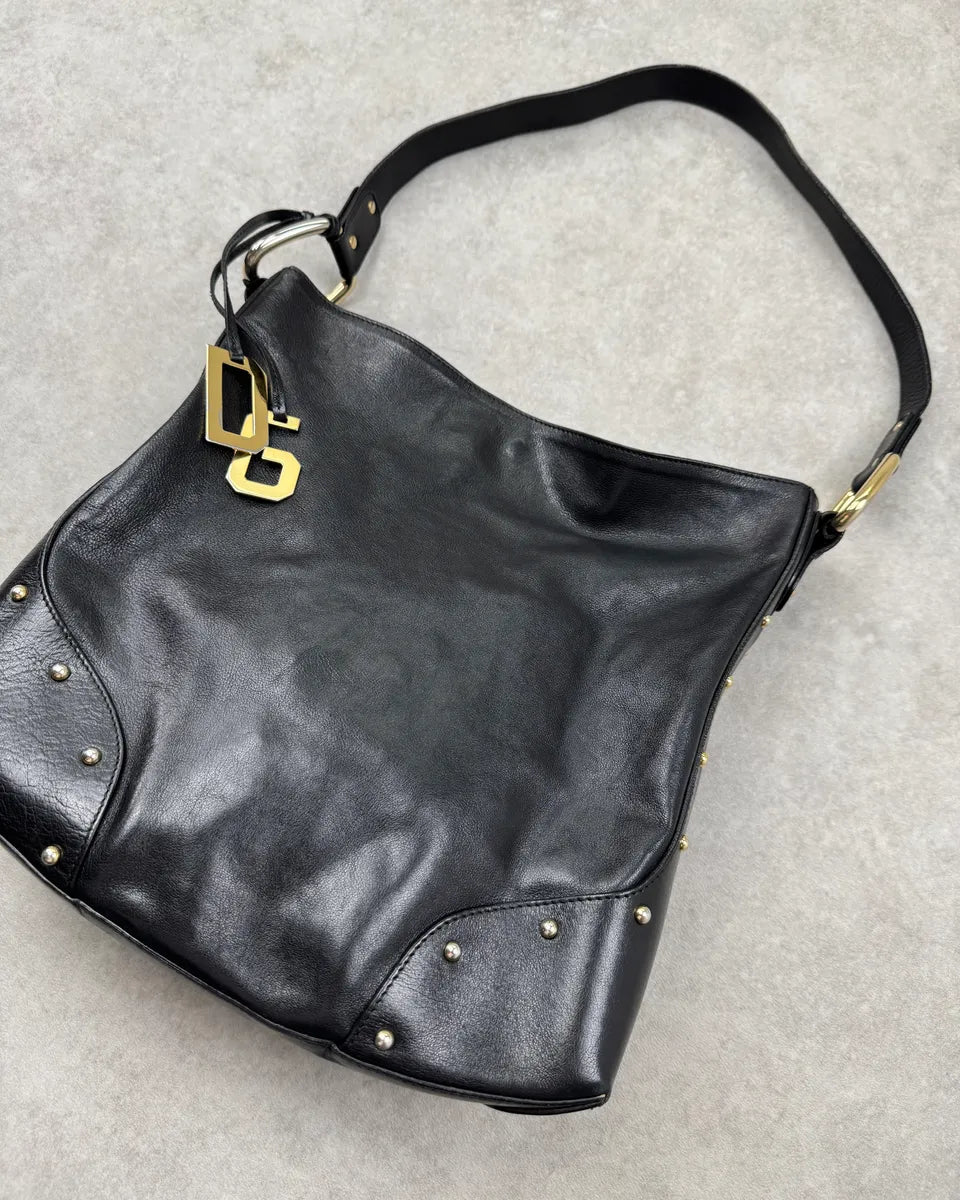 2000s Dolce & Gabbana Black Leather Logo Charms Shoulder Bag QYJVZCg 3