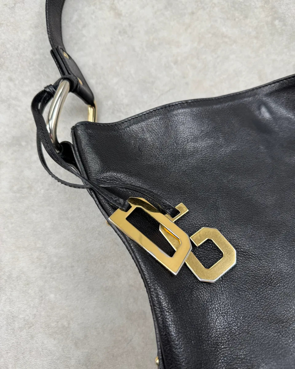 2000s Dolce & Gabbana Black Leather Logo Charms Shoulder Bag QYJVZCg 4