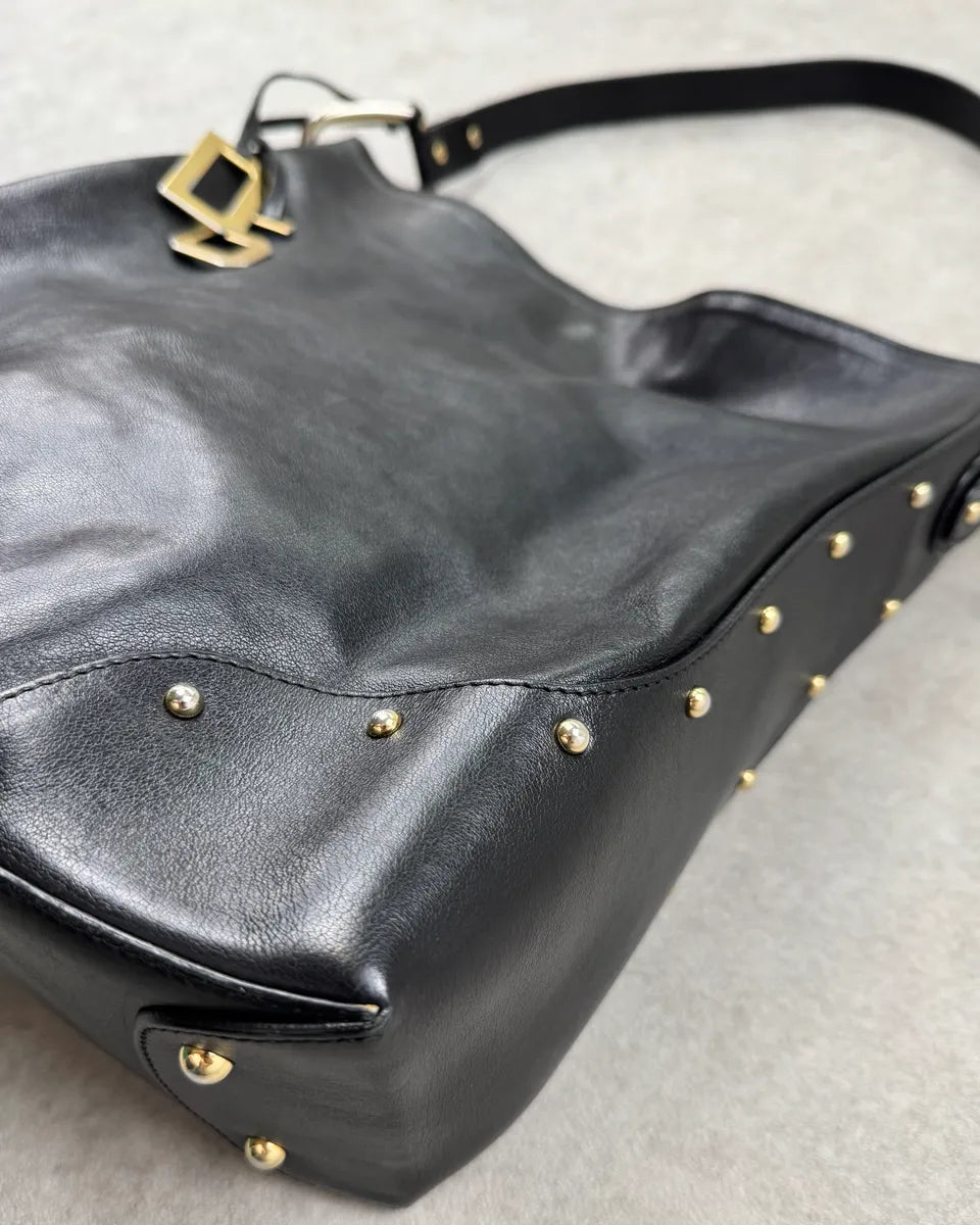 2000s Dolce & Gabbana Black Leather Logo Charms Shoulder Bag QYJVZCg 5
