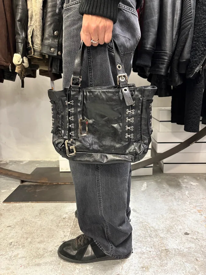 2000s Dolce & Gabbana Black Leather Metal Hook Handle Bag aloIkpM 1