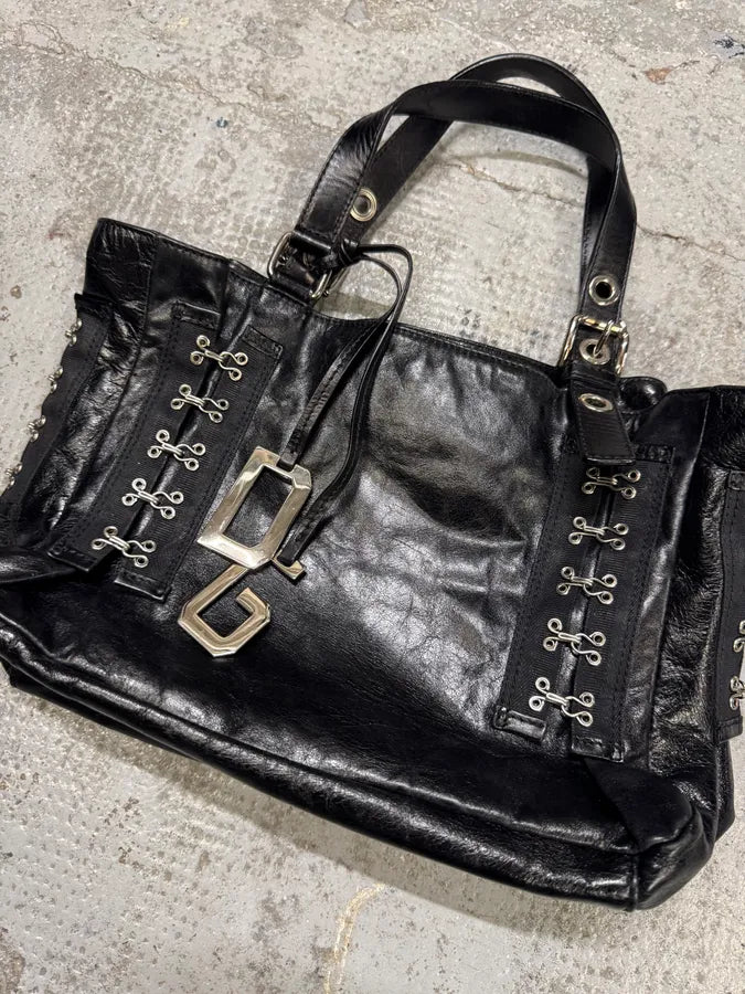 2000s Dolce & Gabbana Black Leather Metal Hook Handle Bag aloIkpM 2