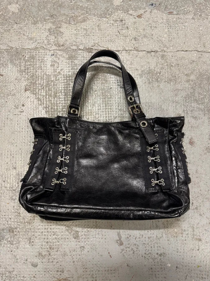 2000s Dolce & Gabbana Black Leather Metal Hook Handle Bag aloIkpM 4