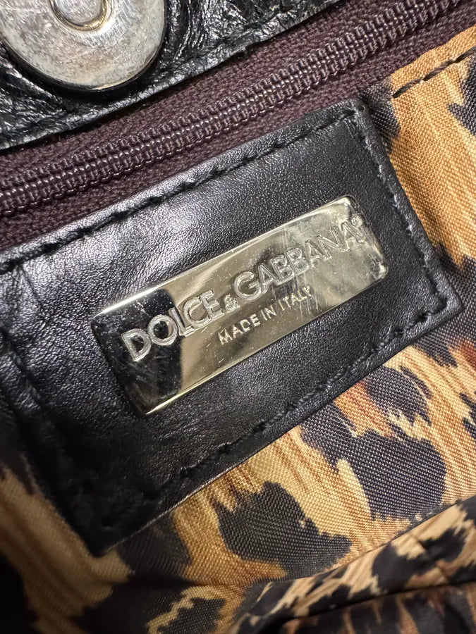 2000s Dolce & Gabbana Black Leather Metal Hook Handle Bag aloIkpM 8