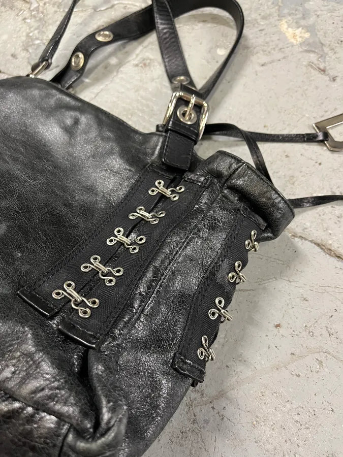 2000s Dolce & Gabbana Black Leather Metal Laced Handle Bag (OS) EqhTRqn 3