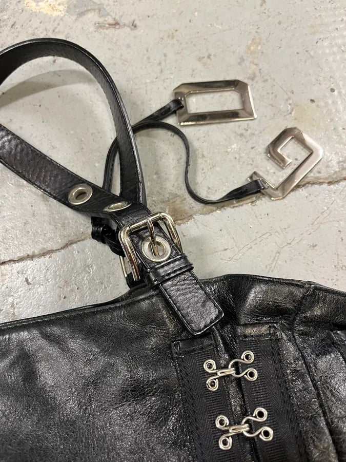 2000s Dolce & Gabbana Black Leather Metal Laced Handle Bag (OS) EqhTRqn 4