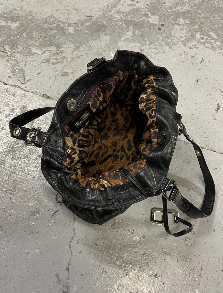 2000s Dolce & Gabbana Black Leather Metal Laced Handle Bag (OS) EqhTRqn 5