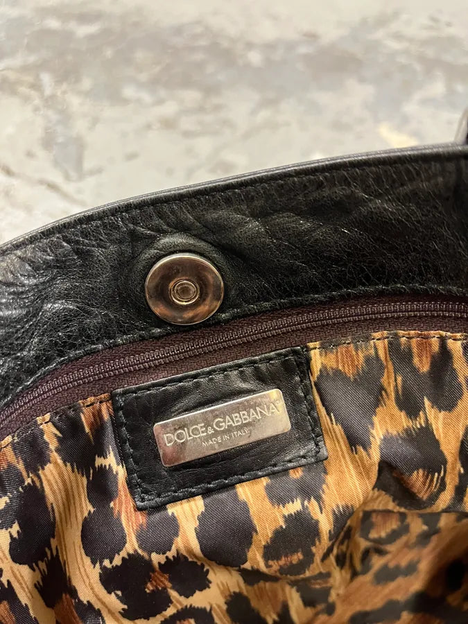 2000s Dolce & Gabbana Black Leather Metal Laced Handle Bag (OS) EqhTRqn 6