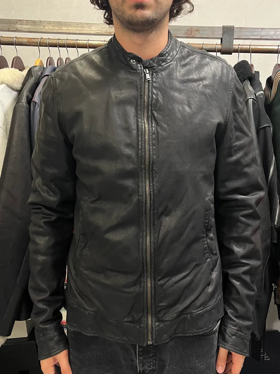 2000s Dolce & Gabbana Black Leather Minimalist Jacket tdZlgjy 0