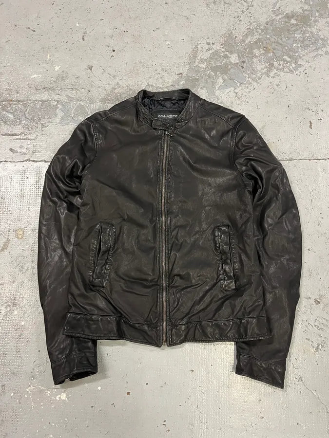 2000s Dolce & Gabbana Black Leather Minimalist Jacket tdZlgjy 1