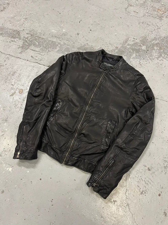 2000s Dolce & Gabbana Black Leather Minimalist Jacket tdZlgjy 3