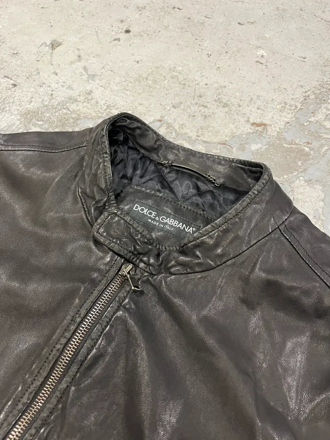 2000s Dolce & Gabbana Black Leather Minimalist Jacket tdZlgjy 4