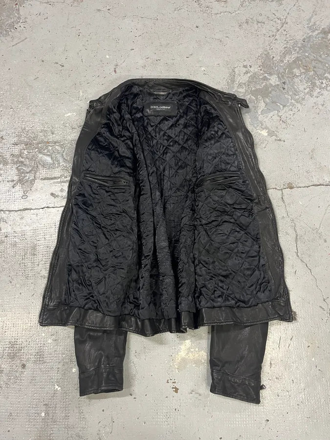 2000s Dolce & Gabbana Black Leather Minimalist Jacket tdZlgjy 7