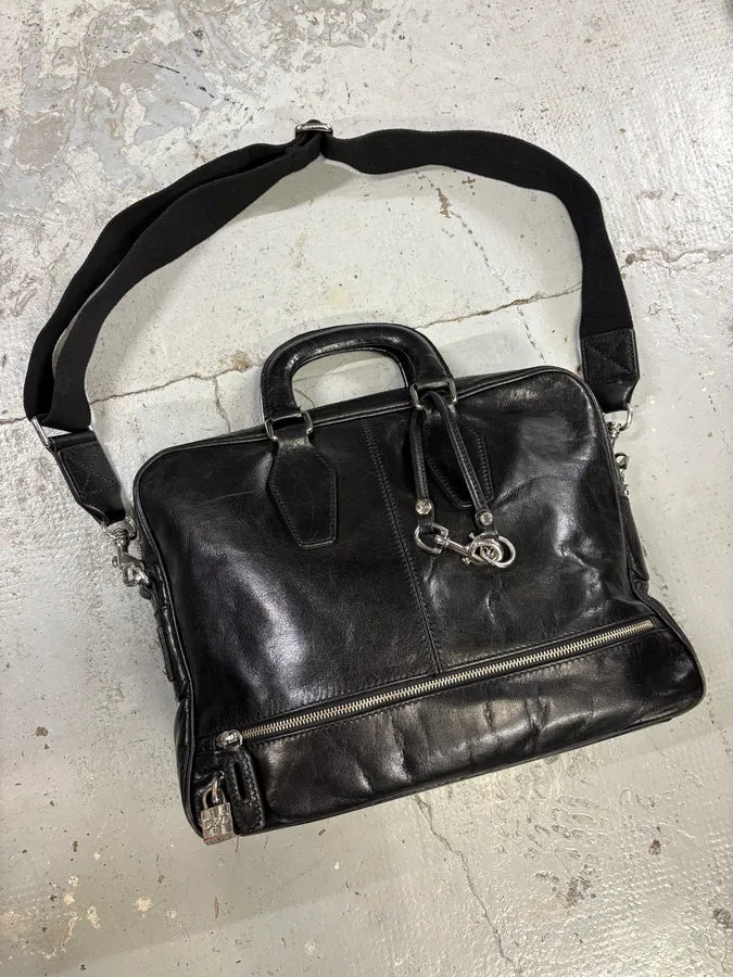 2000s Dolce & Gabbana Black Leather Minimalist Shoulder Bag qTCsHWd 2