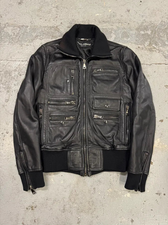 2000s Dolce & Gabbana Black Leather Multi-Zip Jacket WvRYiTb 0