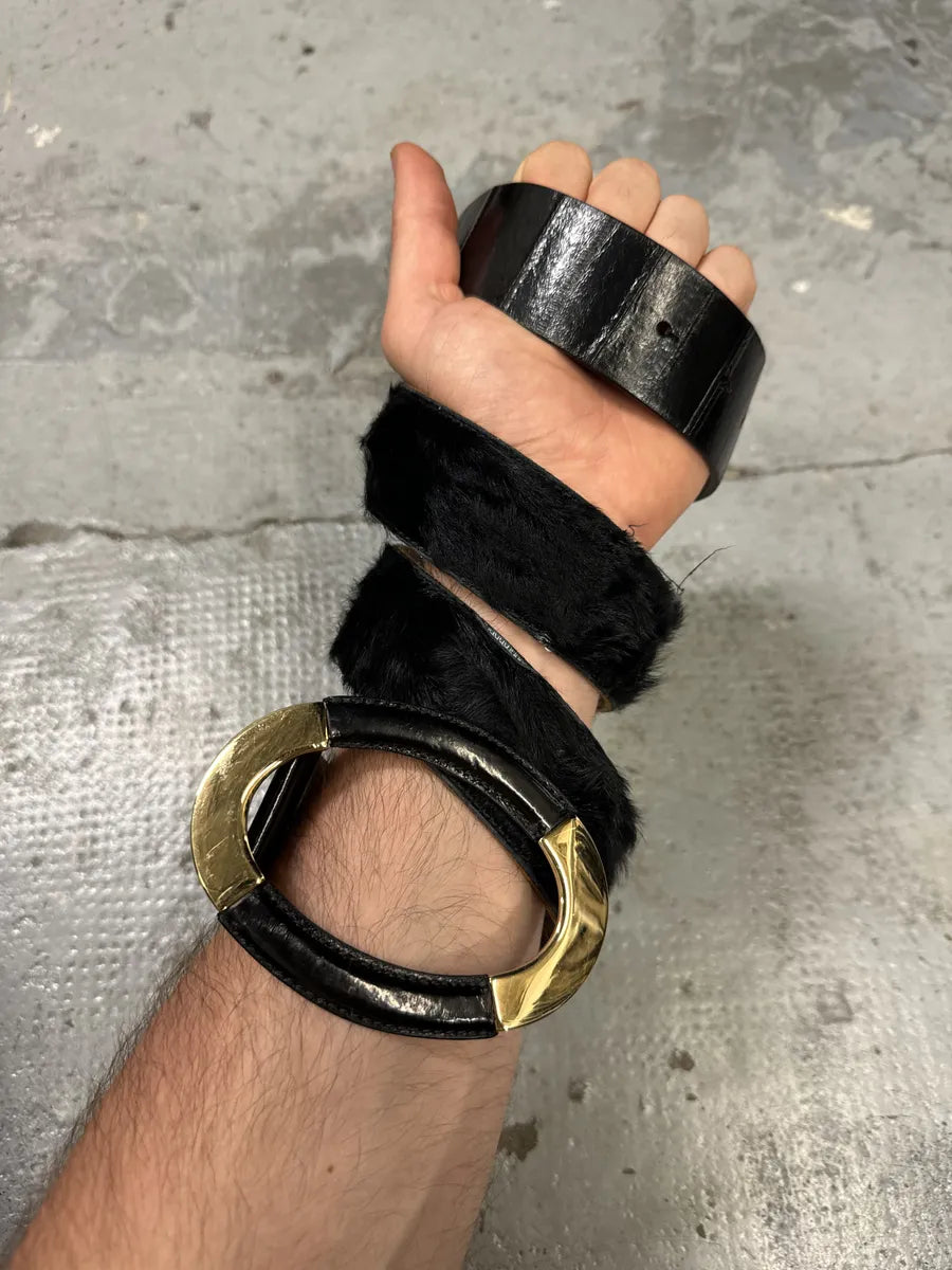 2000s Dolce & Gabbana Black Leather Pony Hair Belt eHwYLOD 0