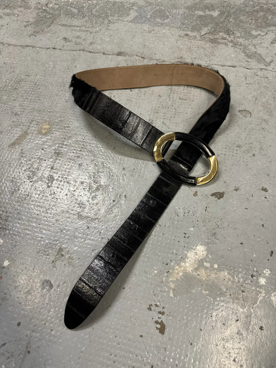 2000s Dolce & Gabbana Black Leather Pony Hair Belt eHwYLOD 1