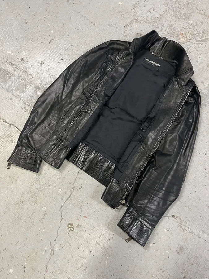 2000s Dolce & Gabbana Black Leather Premium Jacket (M) tPdxgFT 4