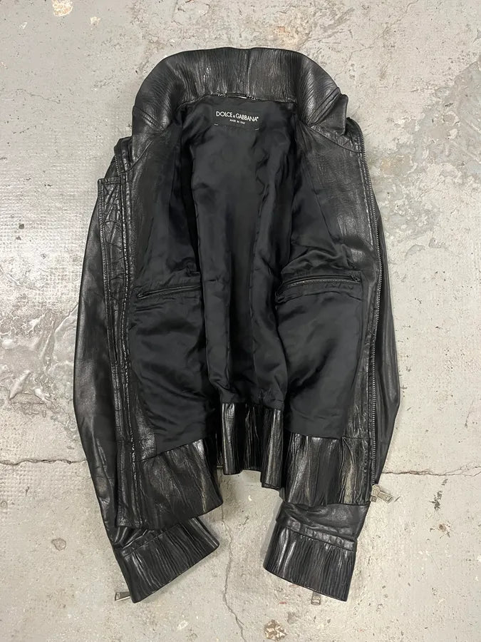 2000s Dolce & Gabbana Black Leather Premium Jacket (M) tPdxgFT 5