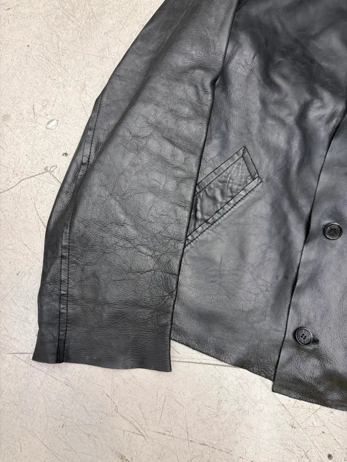 AW1999 Dolce & Gabbana Black Leather Raw Edge Blazer Jacket rnlfYmQ 7