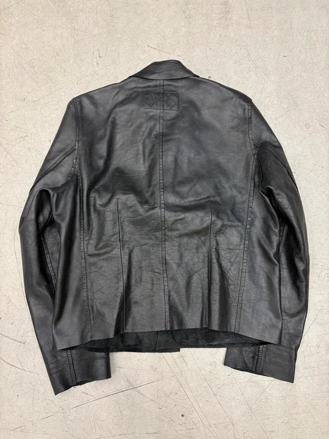 AW1999 Dolce & Gabbana Black Leather Raw Edge Blazer Jacket rnlfYmQ 5
