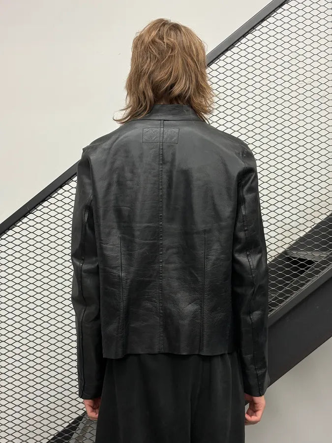 AW1999 Dolce & Gabbana Black Leather Raw Edge Blazer Jacket rnlfYmQ 2