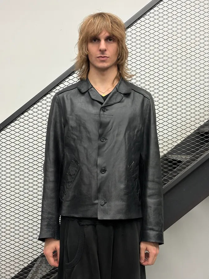 AW1999 Dolce & Gabbana Black Leather Raw Edge Blazer Jacket rnlfYmQ 1