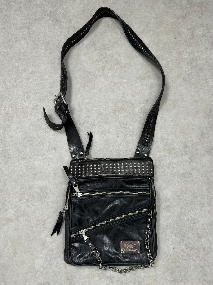 2000s Dolce & Gabbana Black Leather Rock Studded Shoulder Bag werXeGx 0