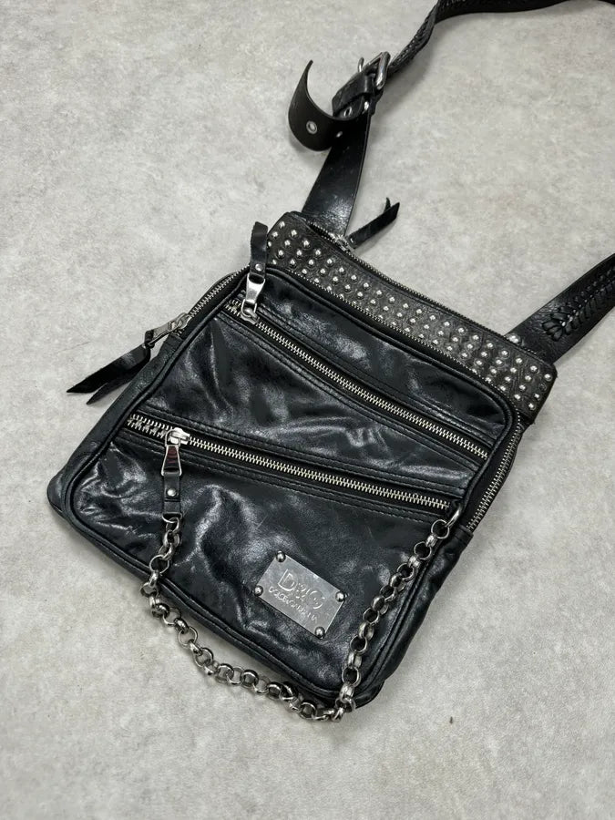 2000s Dolce & Gabbana Black Leather Rock Studded Shoulder Bag werXeGx 2