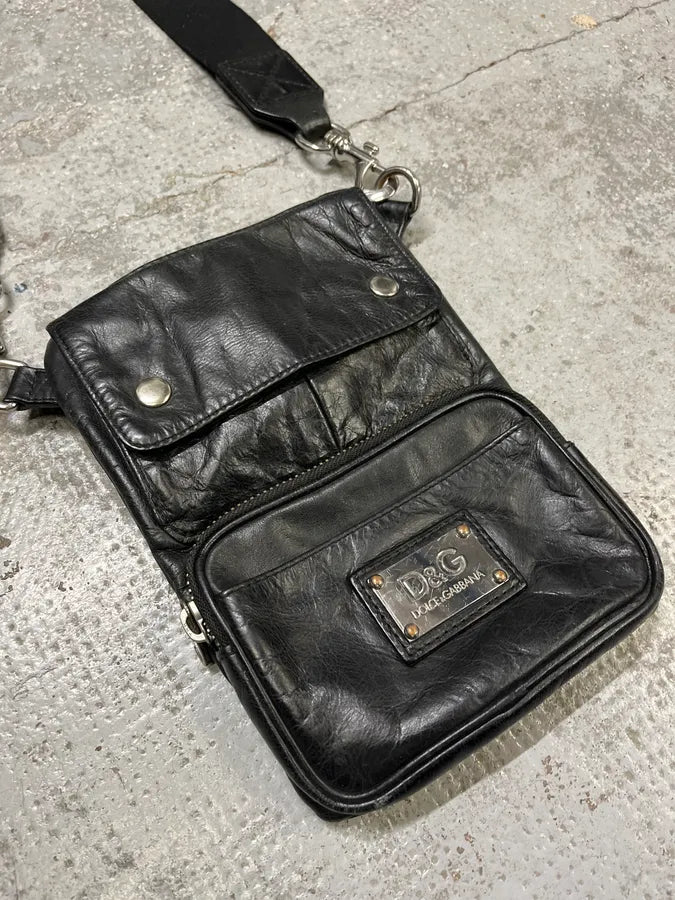 2000s Dolce & Gabbana Black Leather Shoulder Bag BdfvInZ 2