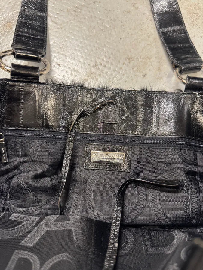 2000s Dolce & Gabbana Black Leather Studded Fur Handle Bag (OS) wMjRTje 4