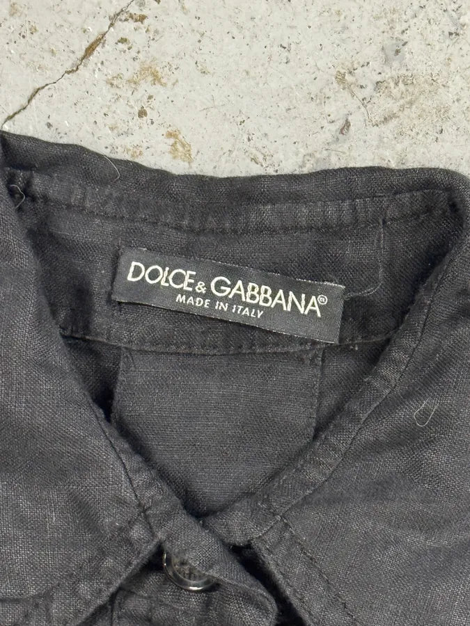 SS2003 Dolce & Gabbana Black Linen Millitary Combi Set cQWnKgN 16