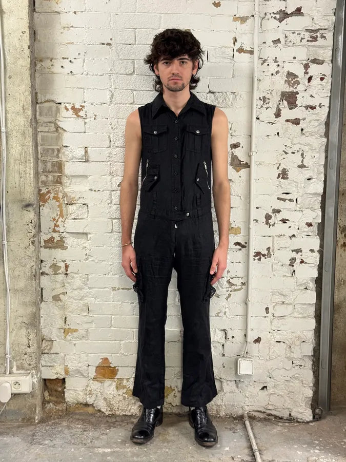 SS2003 Dolce & Gabbana Black Linen Millitary Combi Set cQWnKgN 1