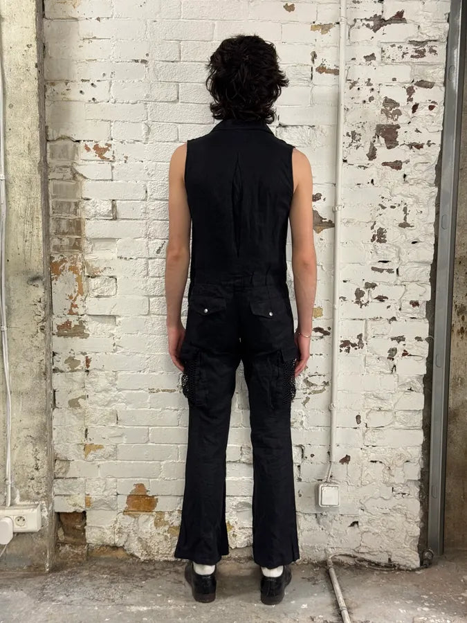 SS2003 Dolce & Gabbana Black Linen Millitary Combi Set cQWnKgN 2
