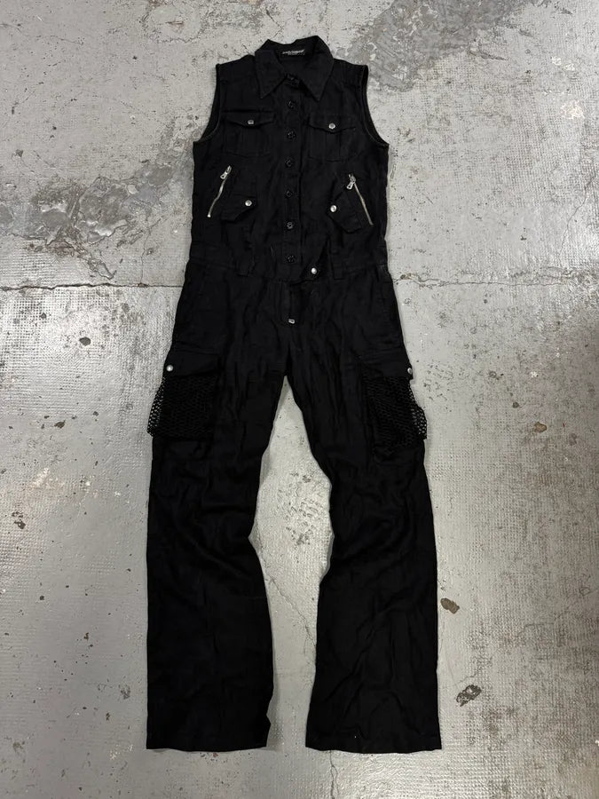 SS2003 Dolce & Gabbana Black Linen Millitary Combi Set cQWnKgN 0