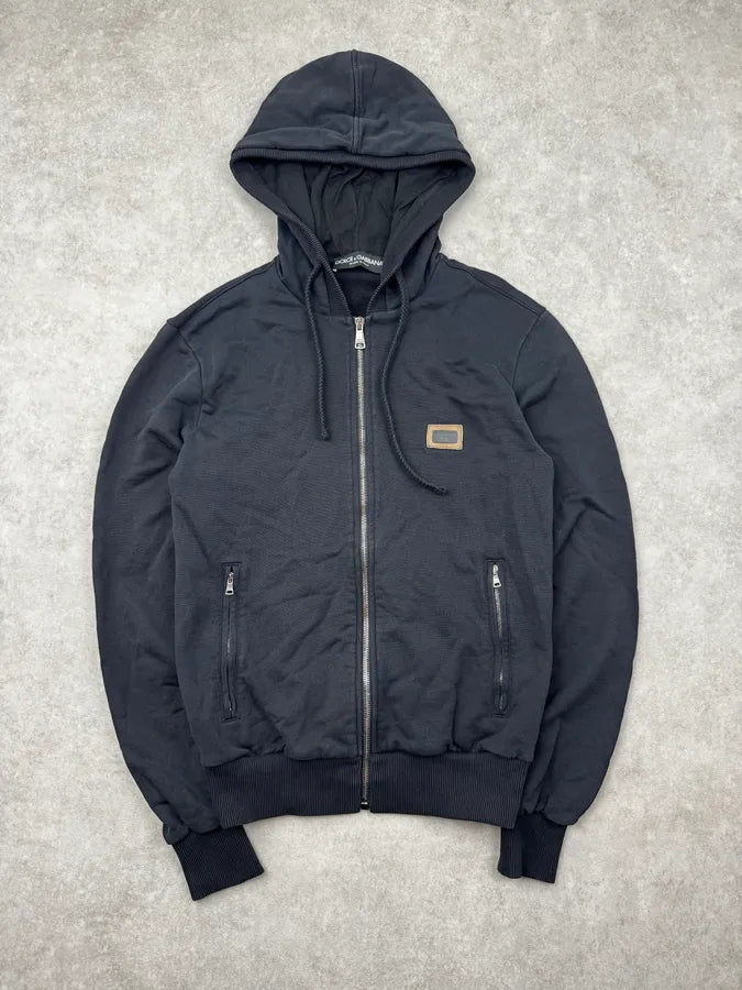 2010s Dolce & Gabbana Black Logo Patch Zip-Up Hoodie badkgOK 0
