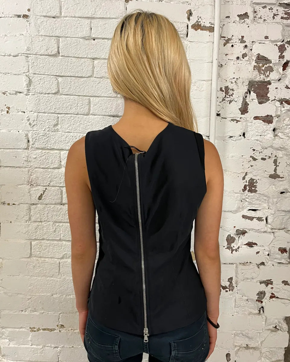 2000s Dolce & Gabbana Black Mesh Beige Zip Top VQUJQwX 1