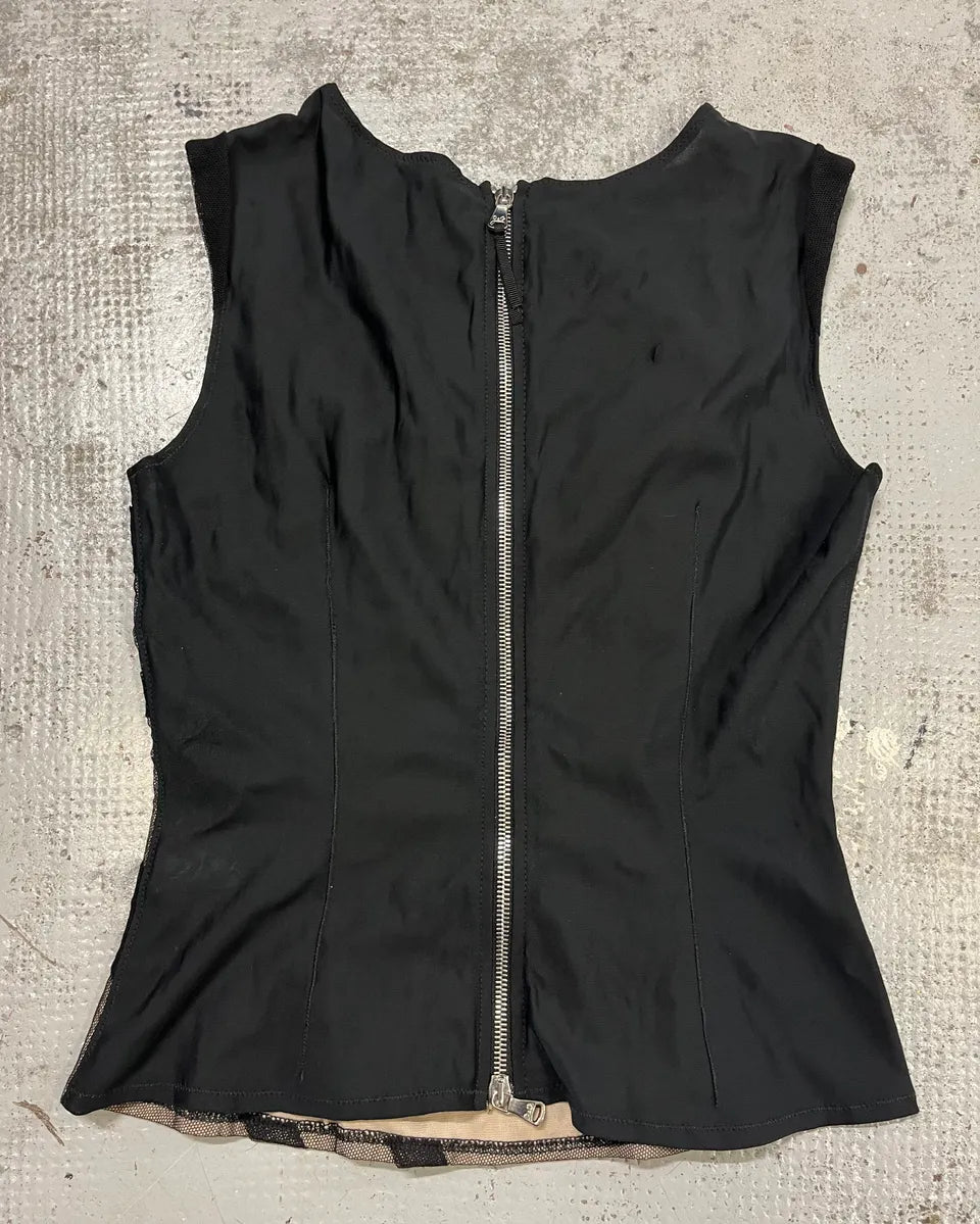 2000s Dolce & Gabbana Black Mesh Beige Zip Top VQUJQwX 3