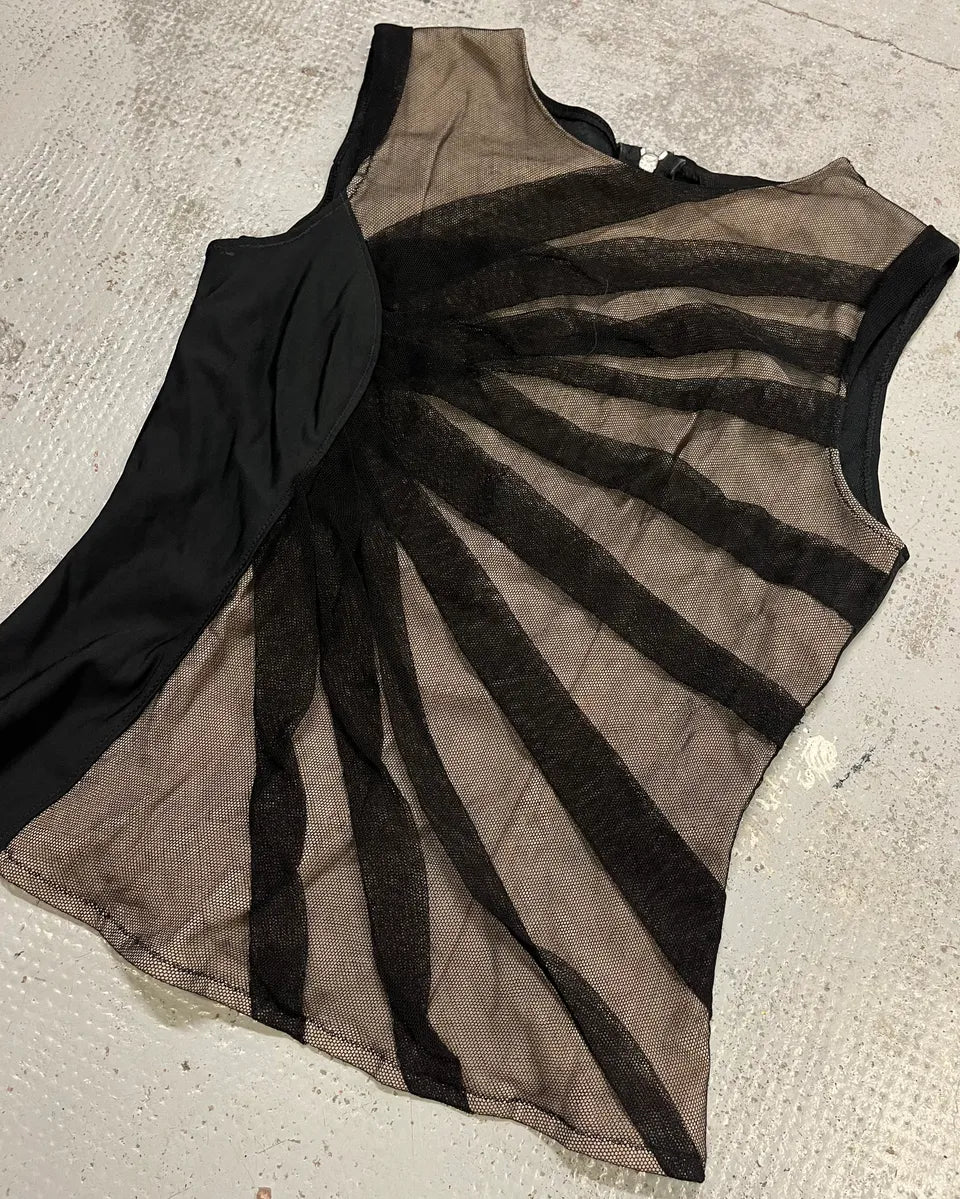 2000s Dolce & Gabbana Black Mesh Beige Zip Top VQUJQwX 4