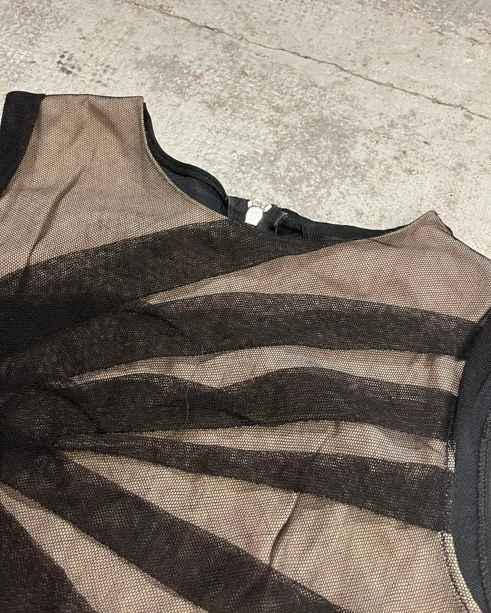 2000s Dolce & Gabbana Black Mesh Beige Zip Top VQUJQwX 5