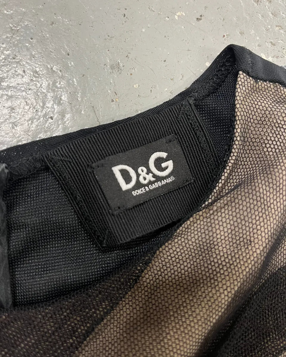 2000s Dolce & Gabbana Black Mesh Beige Zip Top VQUJQwX 8