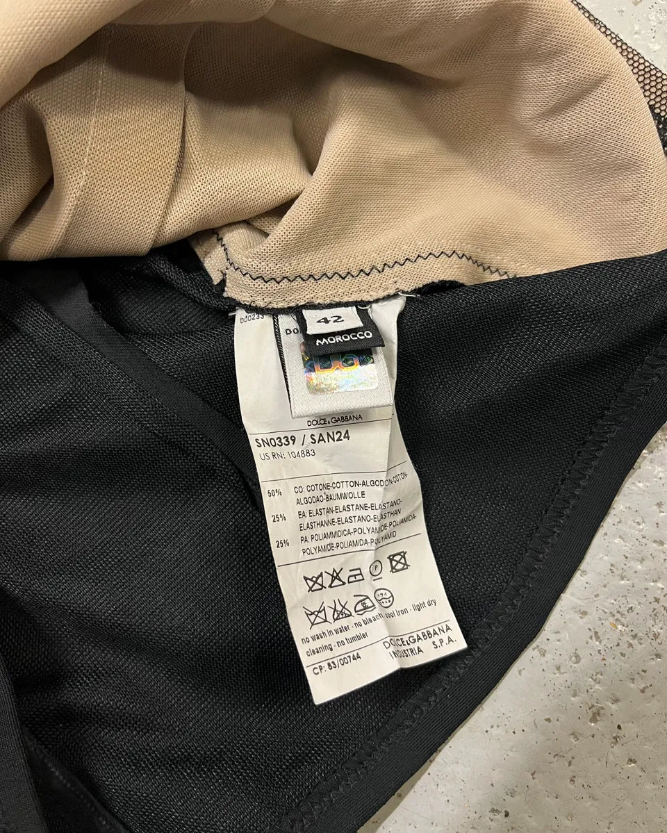 2000s Dolce & Gabbana Black Mesh Beige Zip Top VQUJQwX 9