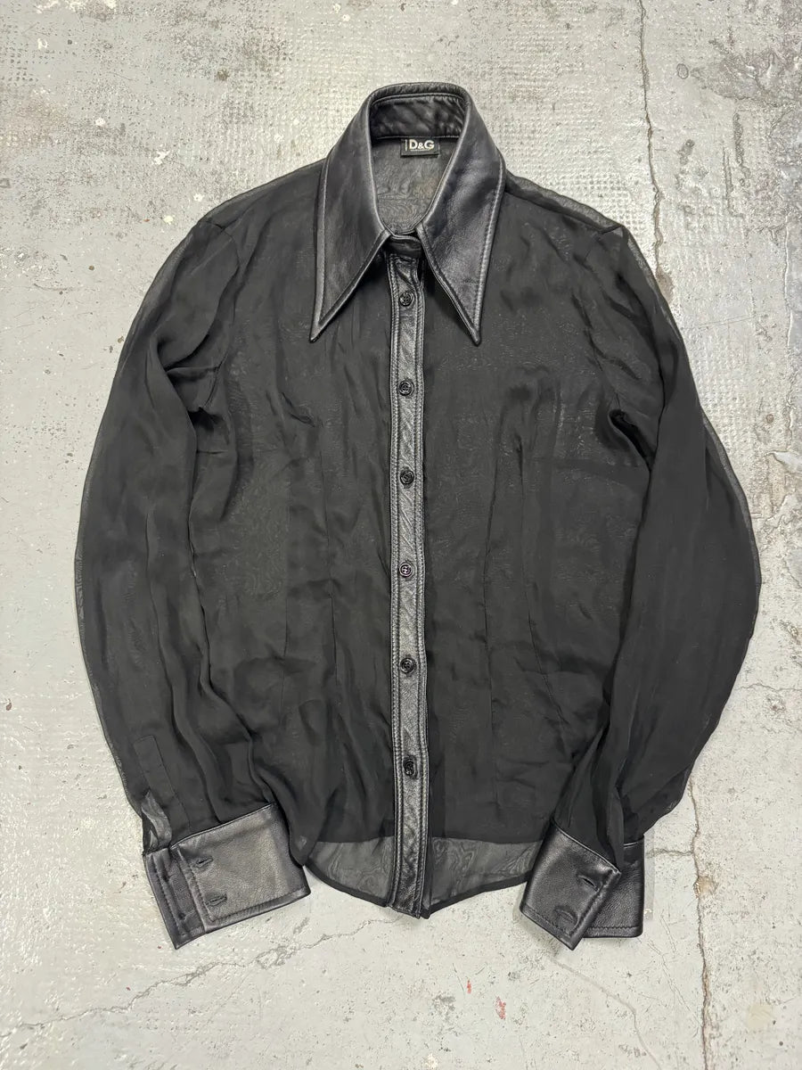 2000s Dolce & Gabbana Black Mesh Leather Shirt YrciUdV 0