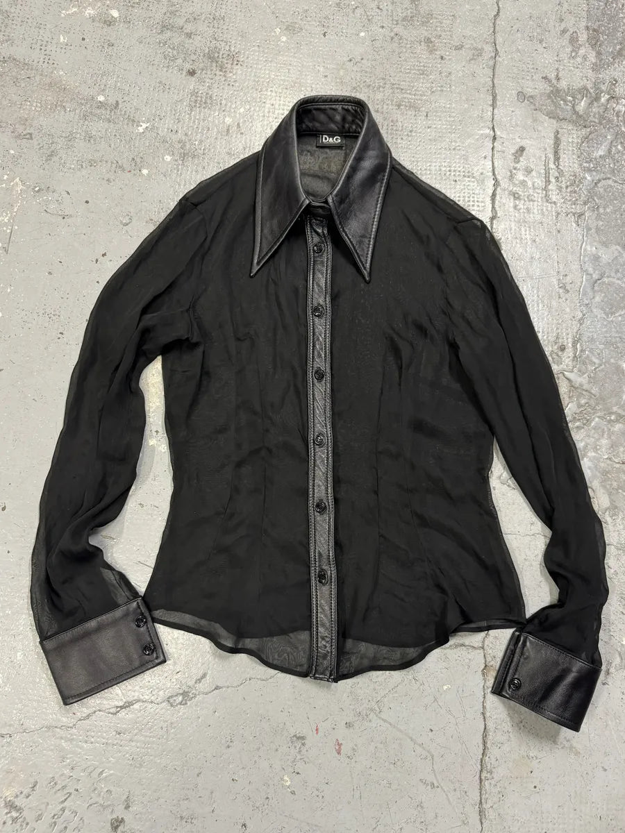 2000s Dolce & Gabbana Black Mesh Leather Shirt YrciUdV 1