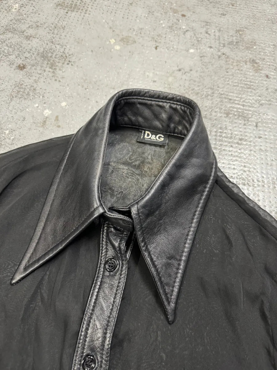 2000s Dolce & Gabbana Black Mesh Leather Shirt YrciUdV 2