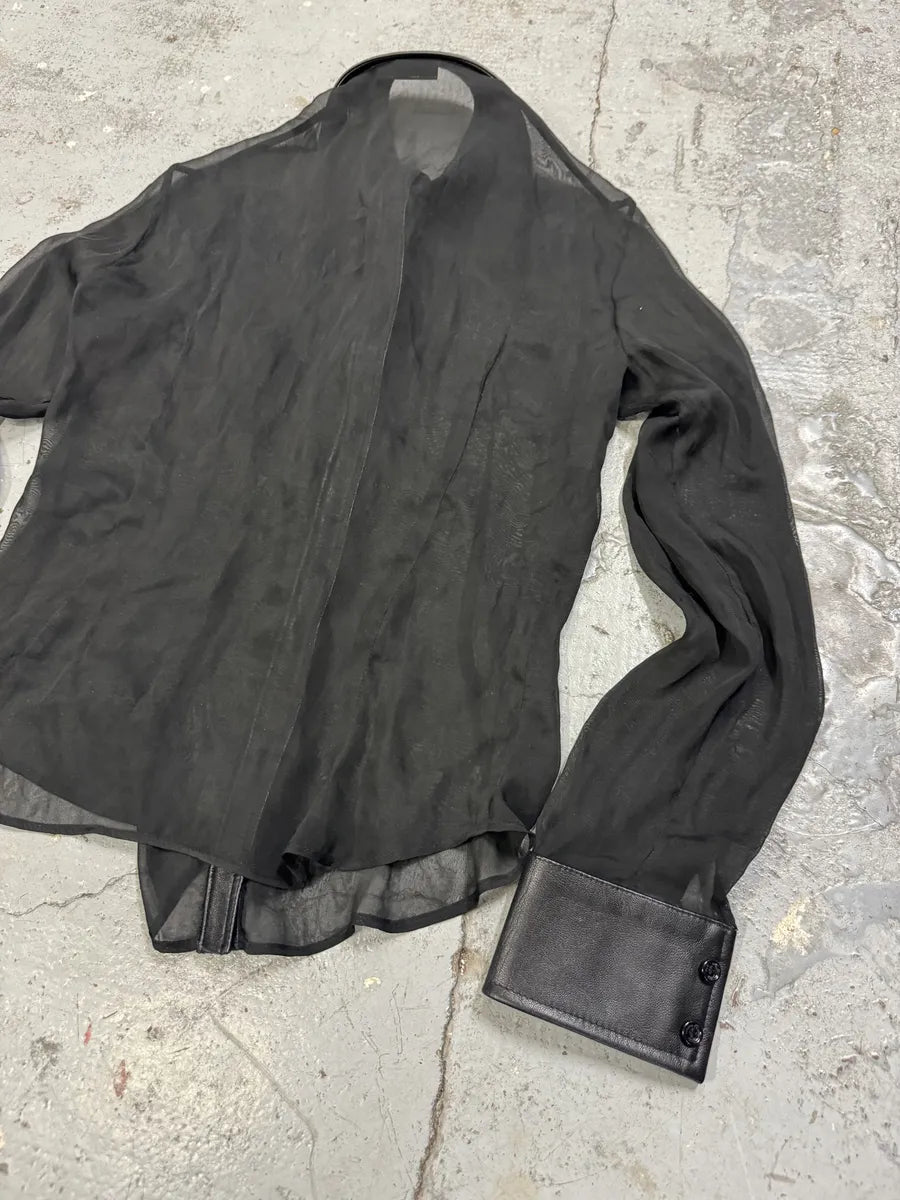 2000s Dolce & Gabbana Black Mesh Leather Shirt YrciUdV 4