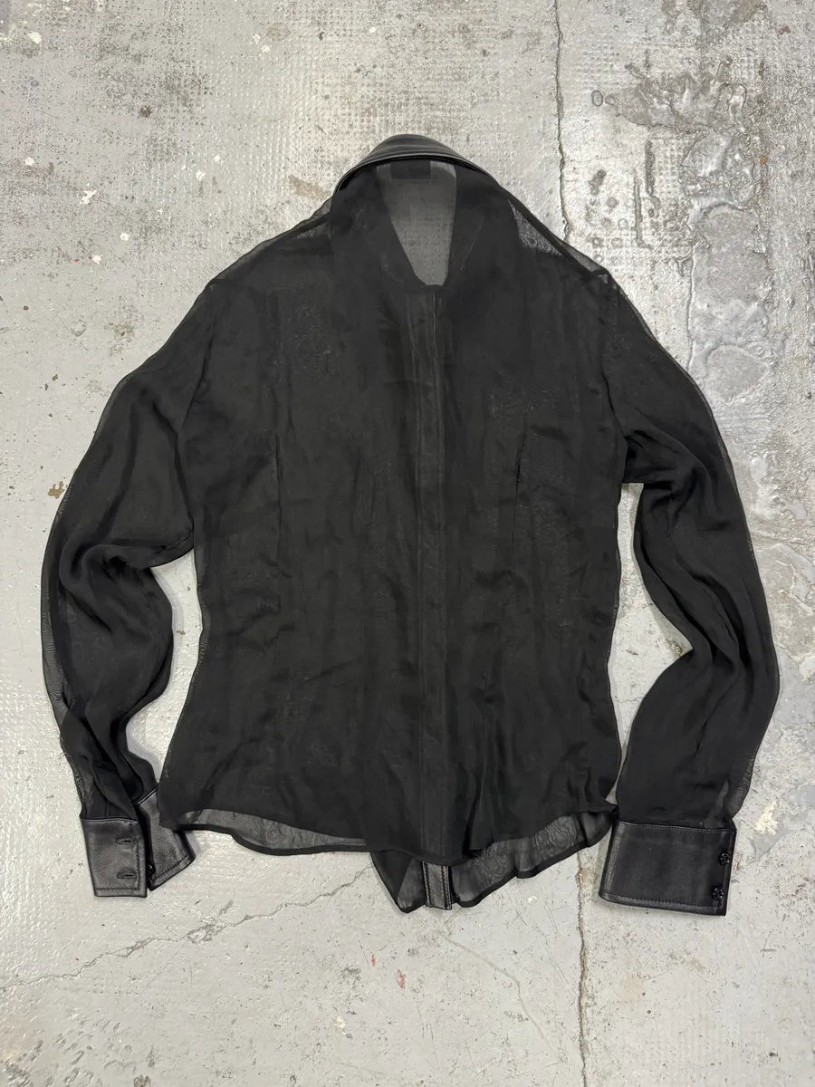 2000s Dolce & Gabbana Black Mesh Leather Shirt YrciUdV 5