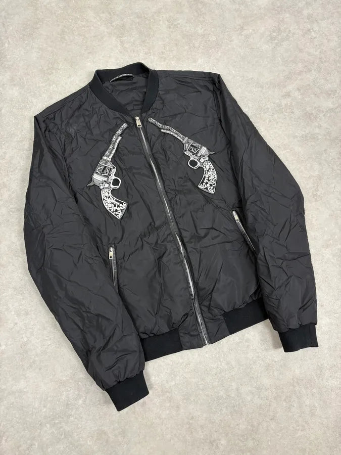 AW2016 Dolce & Gabbana Black Nylon Embroidered Revolver Gun Jacket mNwtgiO 3