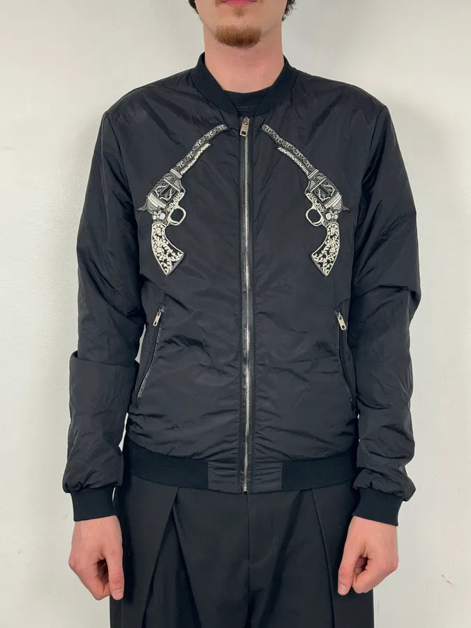 AW2016 Dolce & Gabbana Black Nylon Embroidered Revolver Gun Jacket mNwtgiO 1