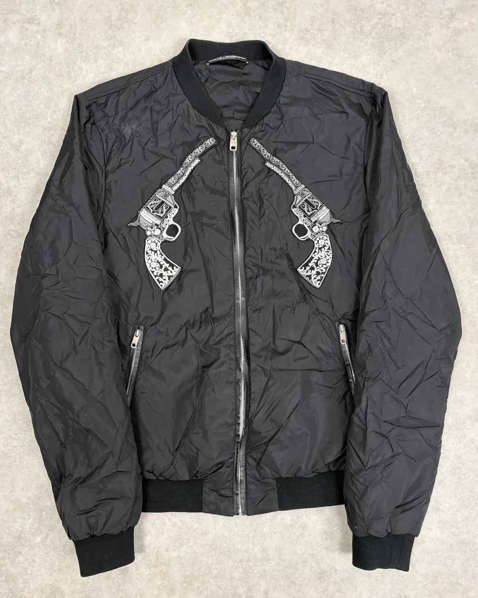 AW2016 Dolce & Gabbana Black Nylon Embroidered Revolver Gun Jacket mNwtgiO 0